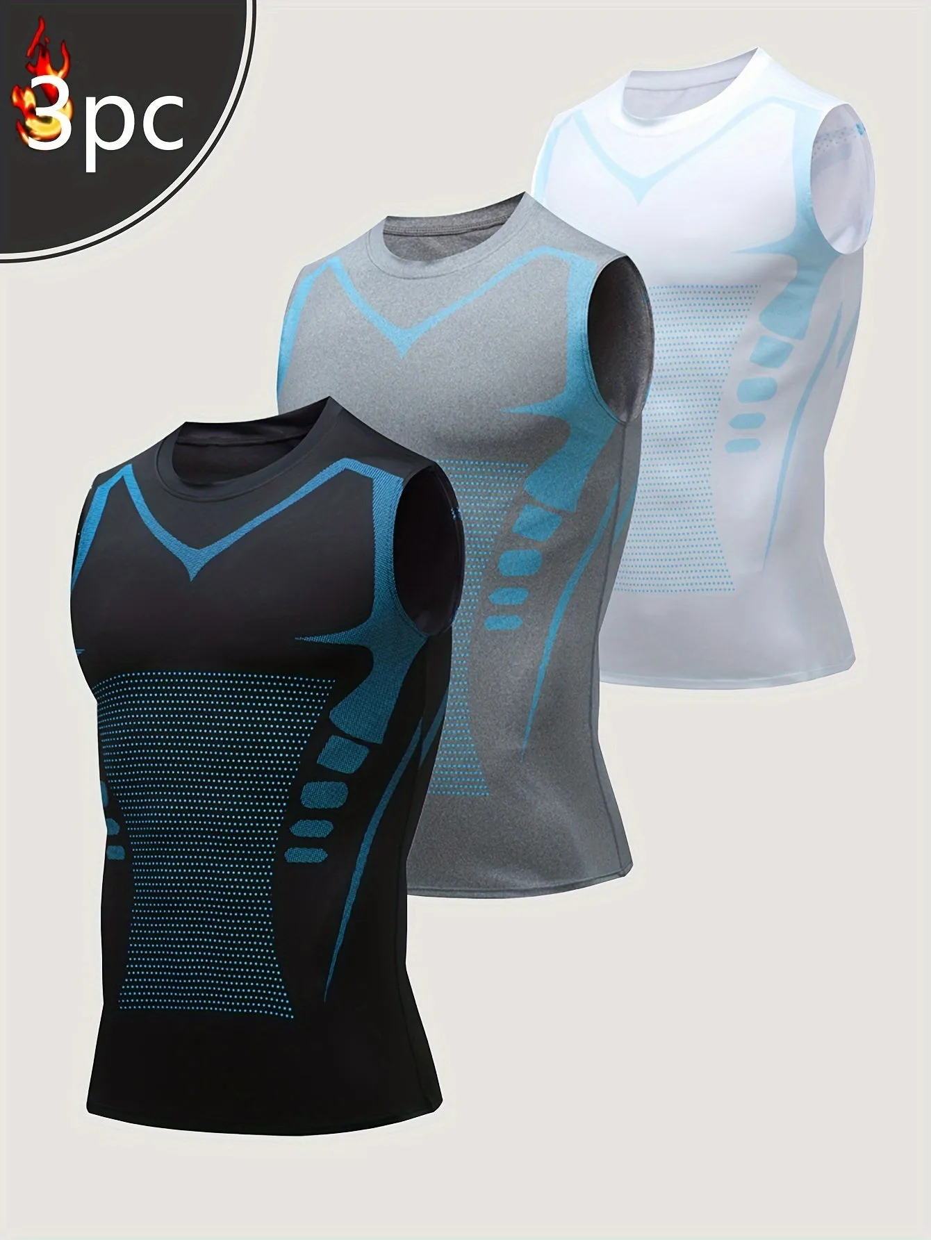 3pcs Mens Breathable Quick Dry Sports Compression Tank Tops