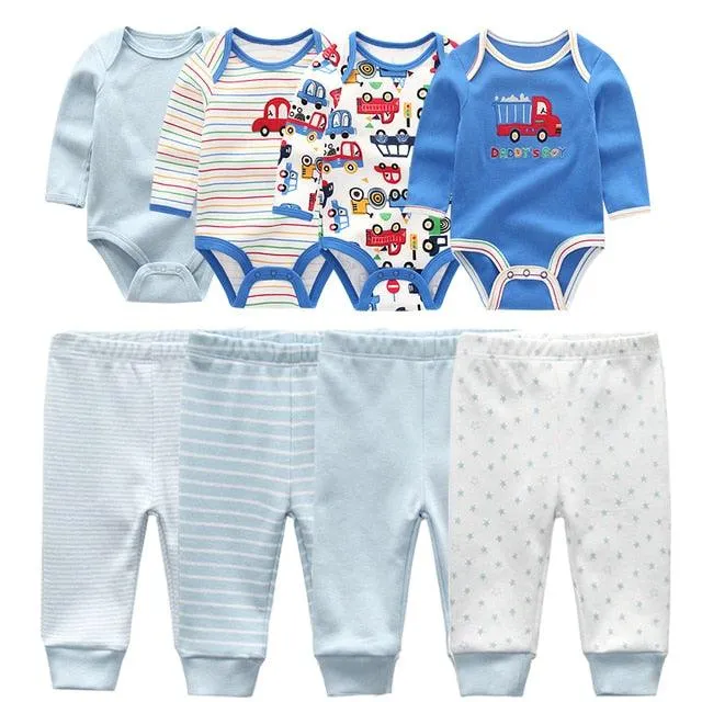 4pcs Baby Bodysuits 4pcs Baby Pants Newborn Clothes Sets 2021 Winter Cotton Suits girls boys Custome Roupa de bebe Clothing