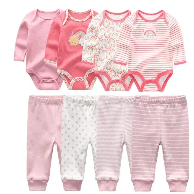 4pcs Baby Bodysuits 4pcs Baby Pants Newborn Clothes Sets 2021 Winter Cotton Suits girls boys Custome Roupa de bebe Clothing