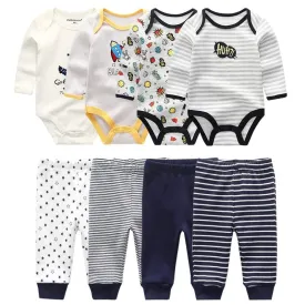 4pcs Baby Bodysuits 4pcs Baby Pants Newborn Clothes Sets 2021 Winter Cotton Suits girls boys Custome Roupa de bebe Clothing