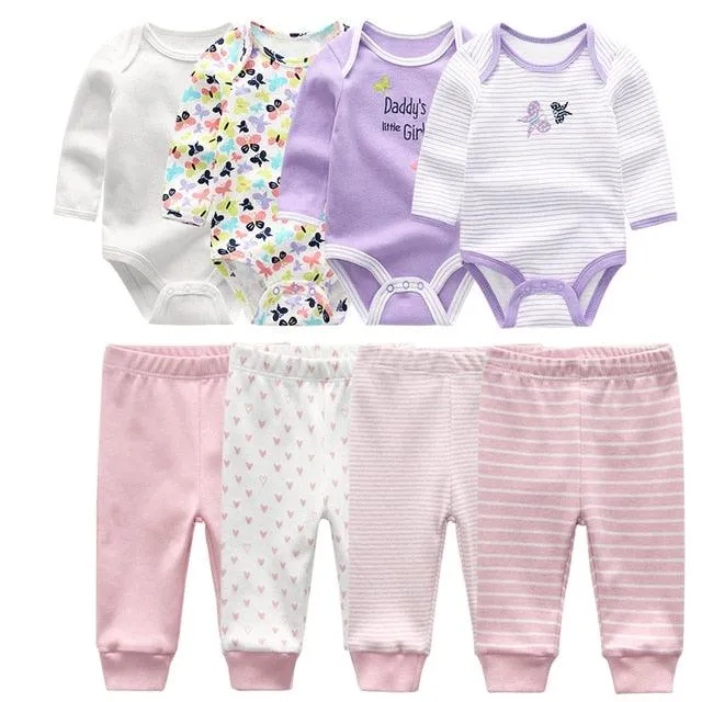 4pcs Baby Bodysuits 4pcs Baby Pants Newborn Clothes Sets 2021 Winter Cotton Suits girls boys Custome Roupa de bebe Clothing