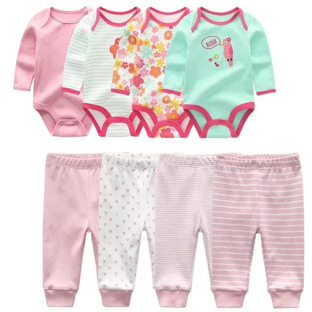 4pcs Baby Bodysuits 4pcs Baby Pants Newborn Clothes Sets 2021 Winter Cotton Suits girls boys Custome Roupa de bebe Clothing