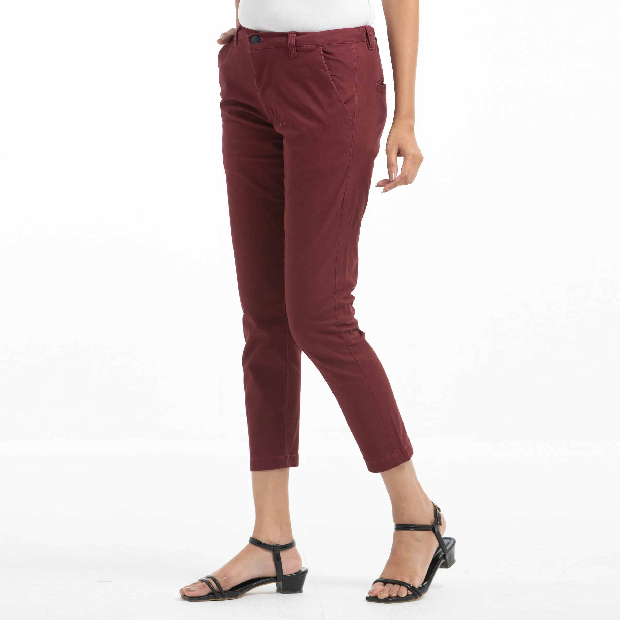 Adjustable Ladies Chinos - Maroon