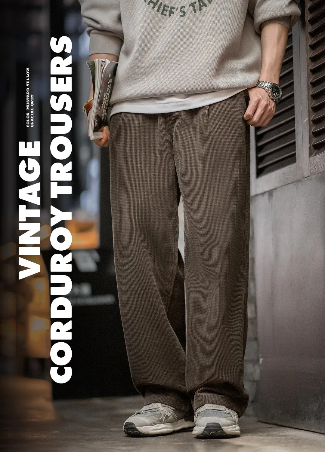 American Retro Corn Corduroy Texture Loose Cotton Straight Men's Trousers