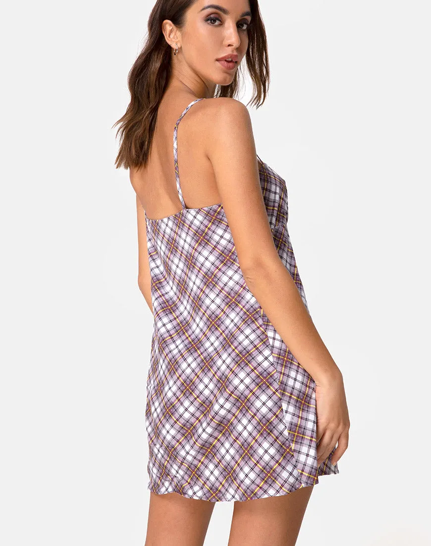 Andin Slip Dress in Grunge Check Purple