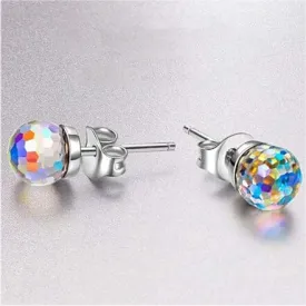 Aurora Borealis Swarovski Crystal Faceted Ball Stud Earrings