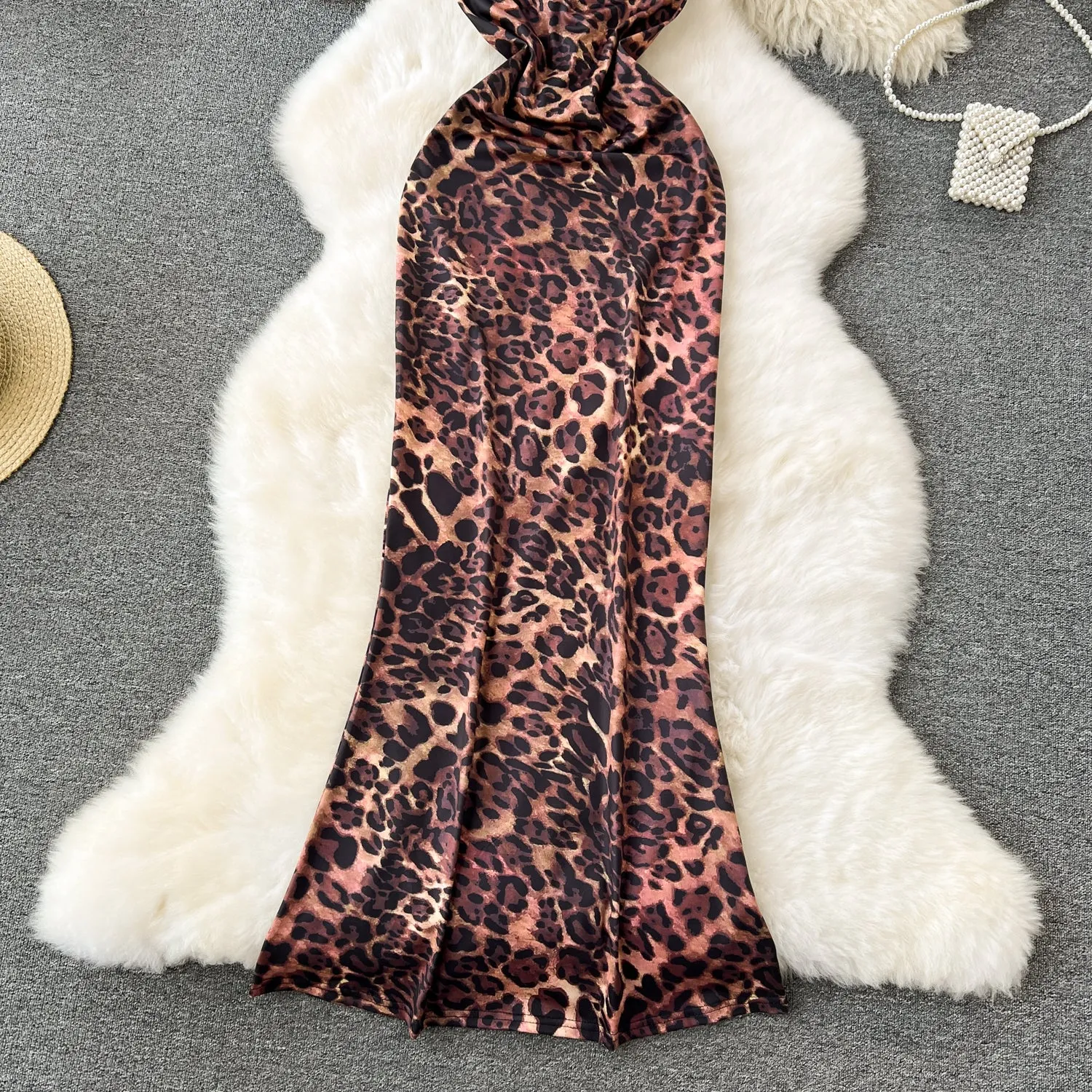 Backless Leopard Printed Slip Dress