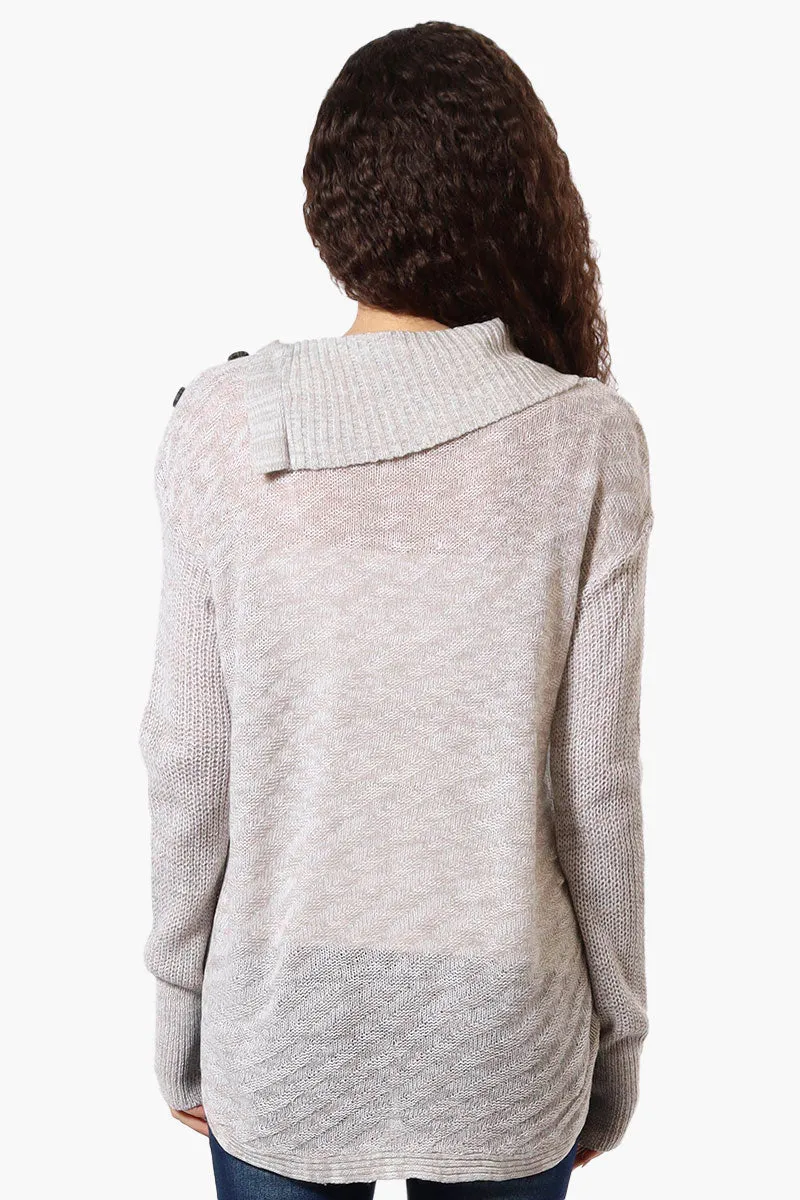 Beechers Brook Shoulder Button Split Neck Pullover Sweater - Grey