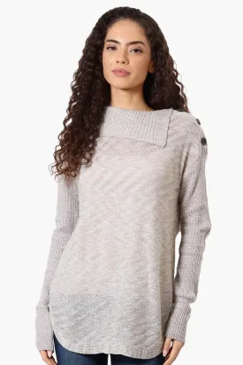 Beechers Brook Shoulder Button Split Neck Pullover Sweater - Grey