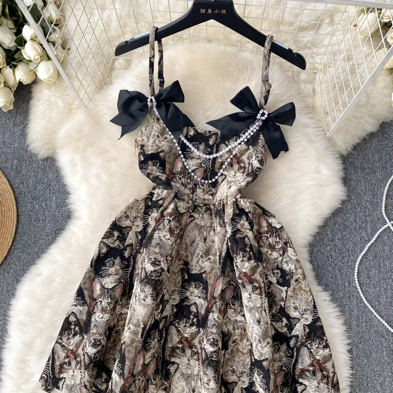 Black Bow Floral Printed Slip Dress