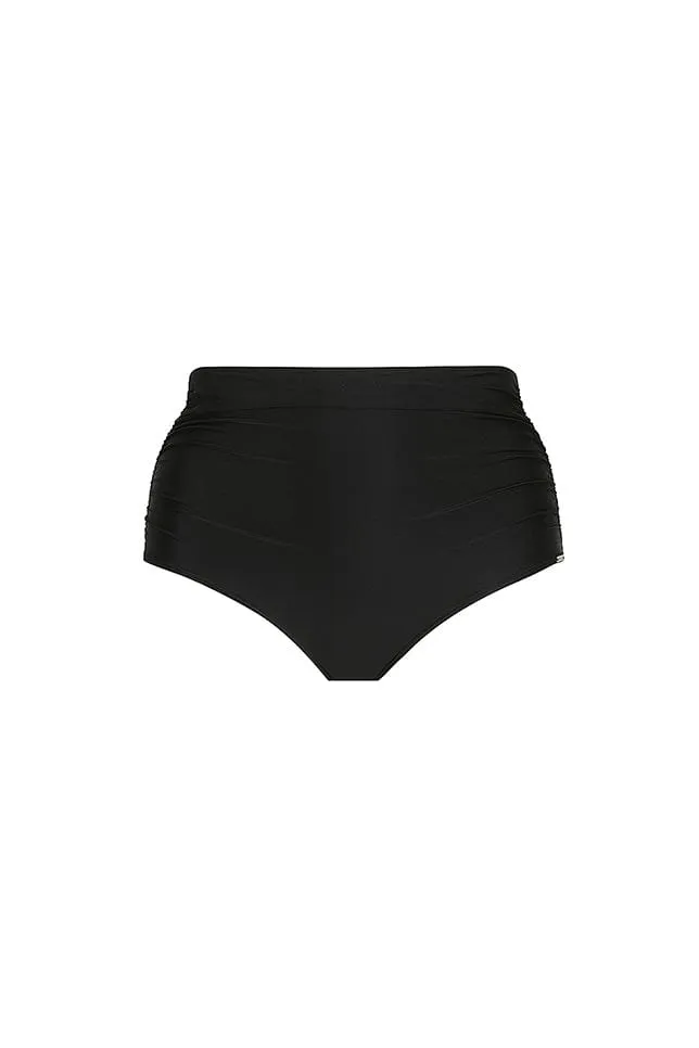 Black Extra Ruched High Waisted Belly Pant Bikini Bottoms