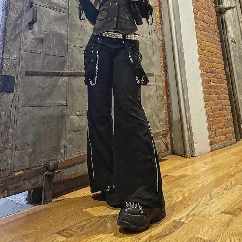 Black Open Zip Utility Pants