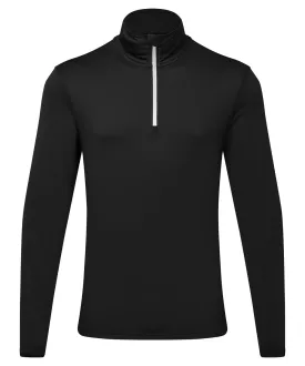 Black/White - TriDri® recycled long sleeve brushed back ¼ zip top