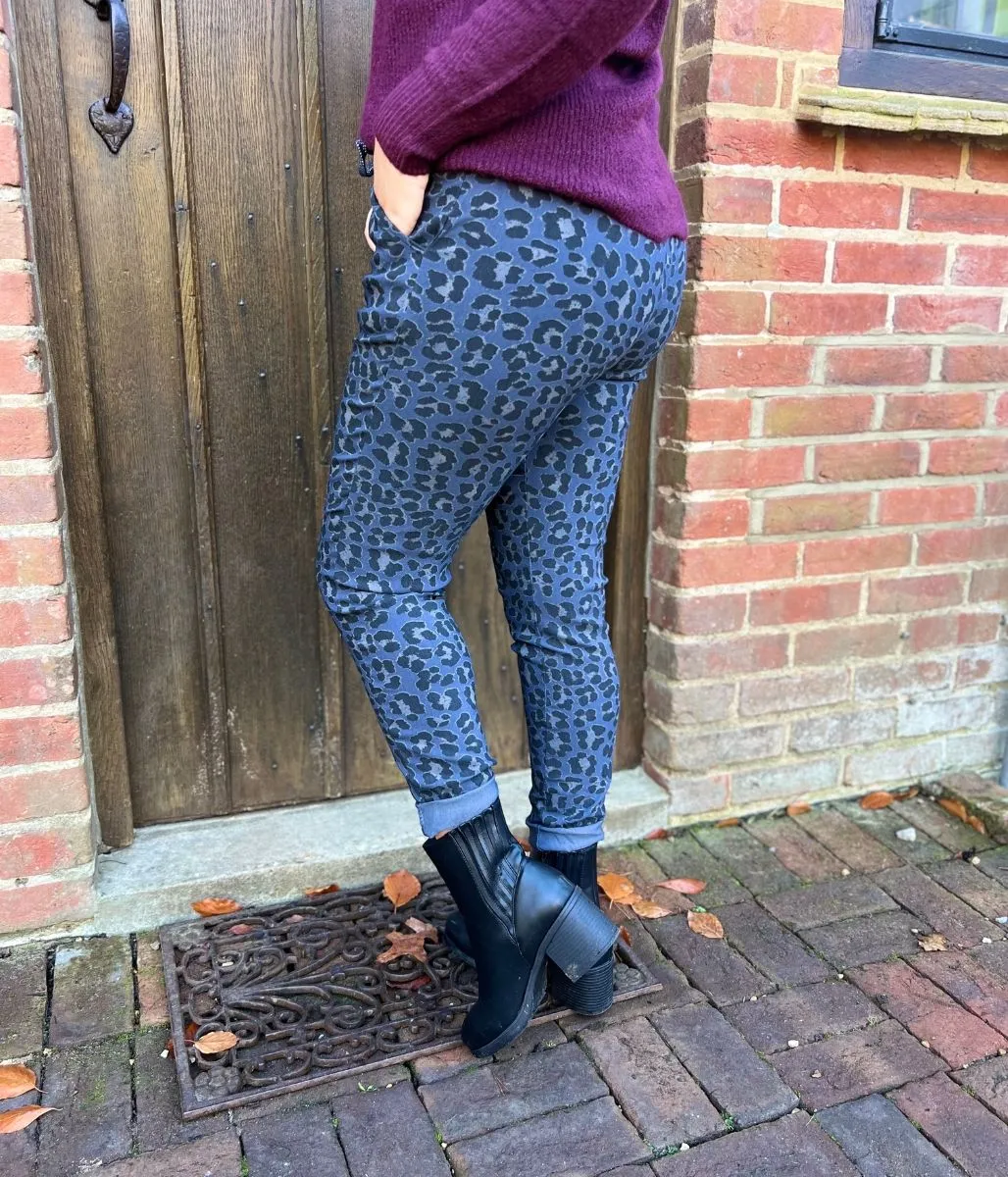 Blue Leopard Print Trousers