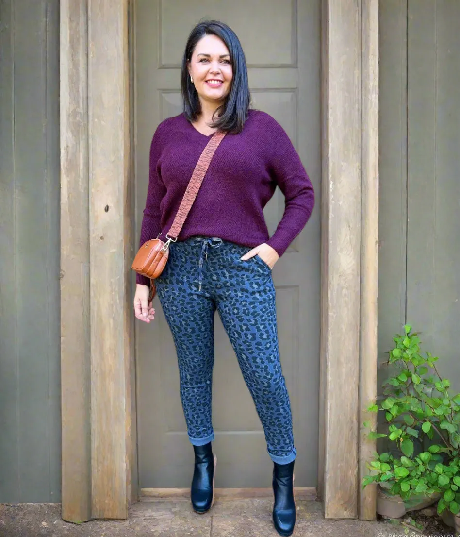 Blue Leopard Print Trousers