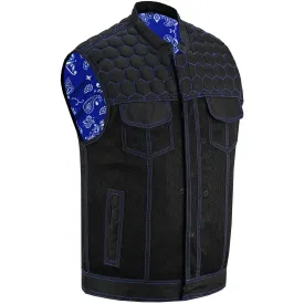 Blue Soul Men’s Black Mesh Textile Vest with Blue Paisley Liner