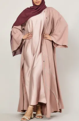 Blush Short-Sleeved Satin Abaya Slip Dress