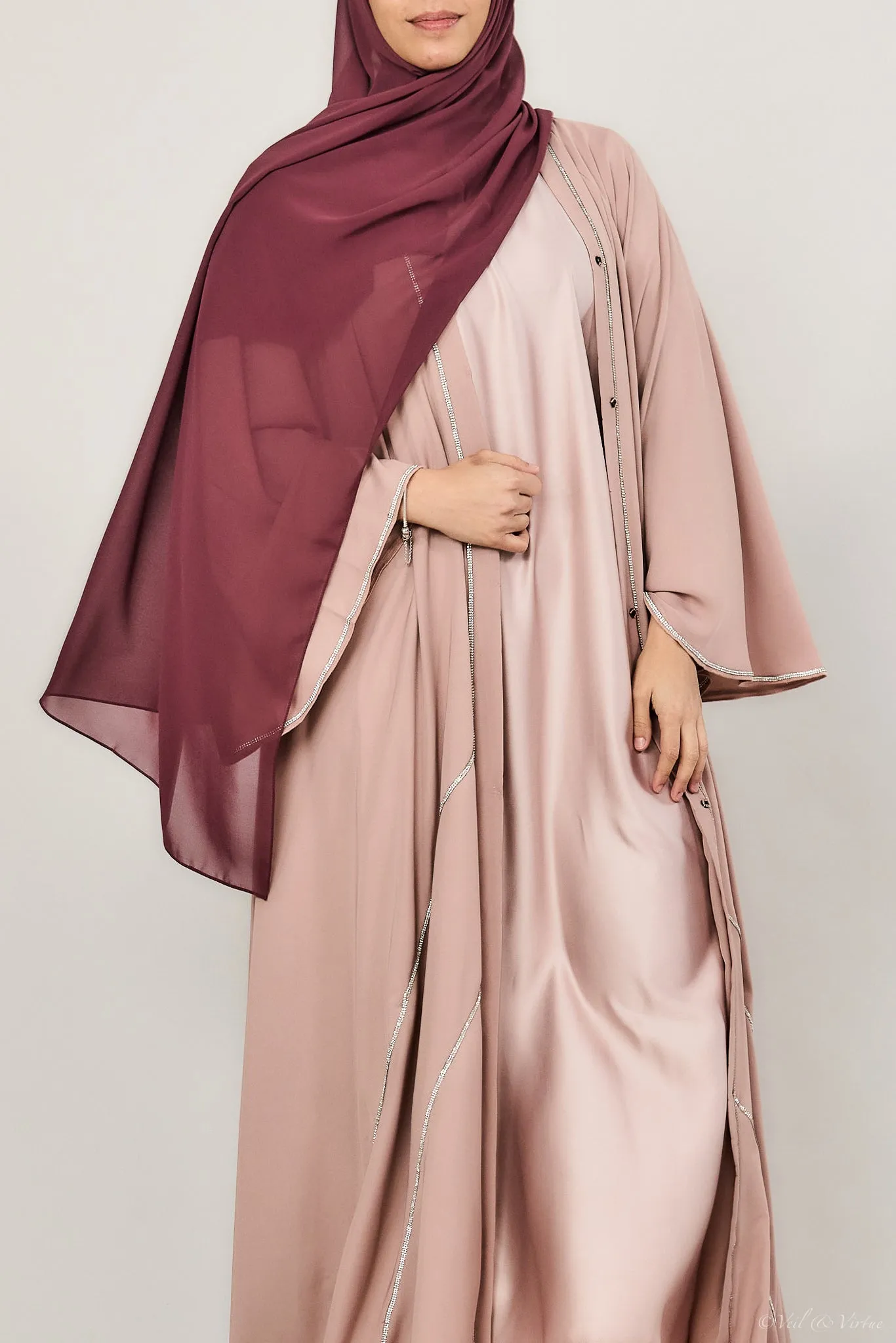 Blush Short-Sleeved Satin Abaya Slip Dress