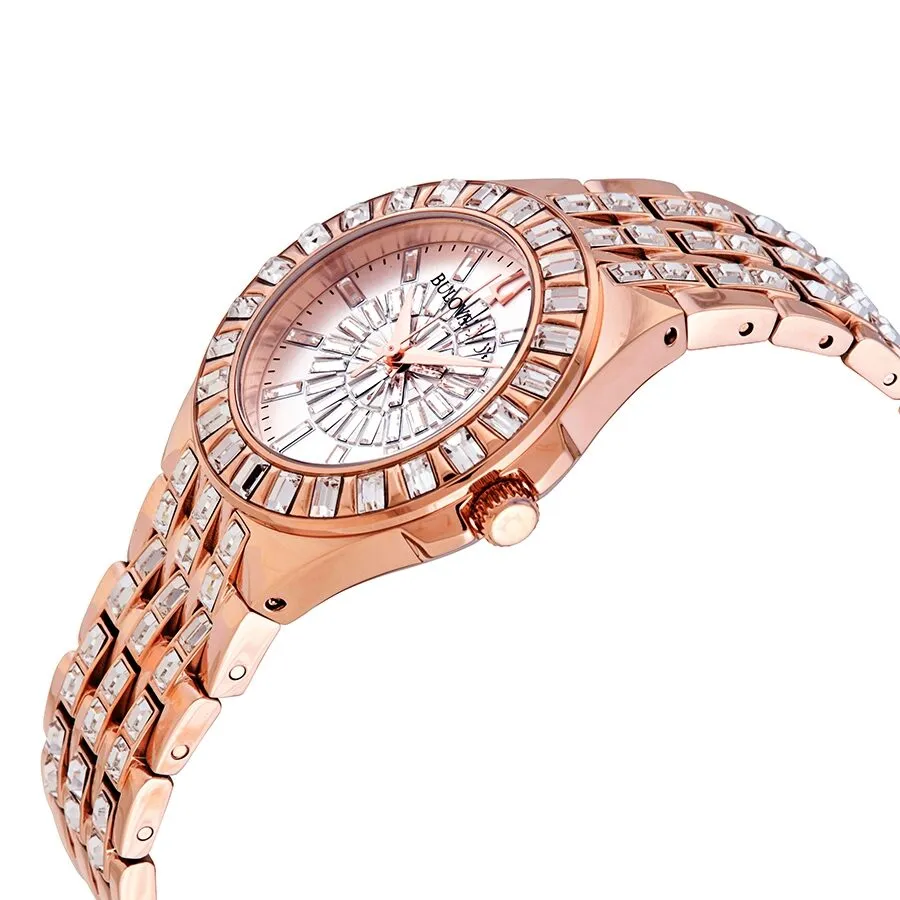 Bulova Phantom Rose Gold-tone Baguette Swarovski Crystal Ladies Watch 98L268