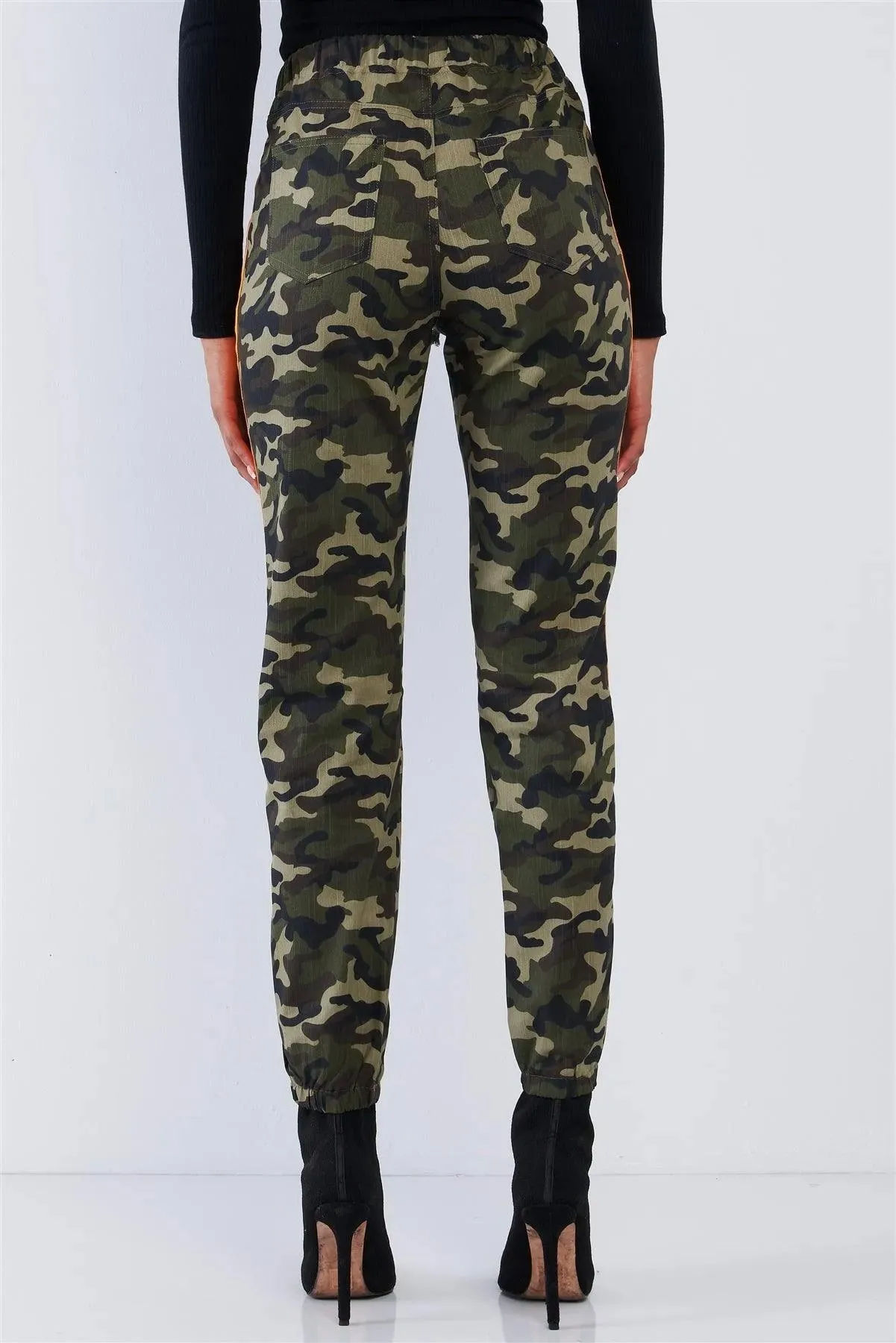 Camouflage High Waisted Orange Striped Cargo Pants