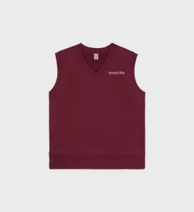 Classic Logo Embroidered V-Neck Vest - Merlot/White