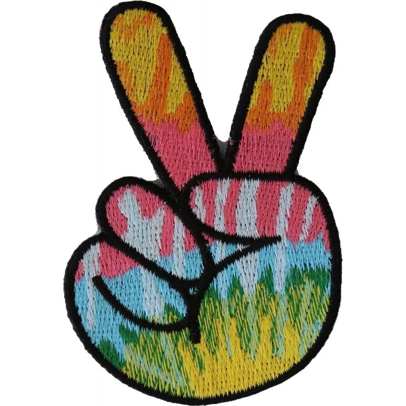 Colorful Peace Fingers Hand Sign Iron On Patch