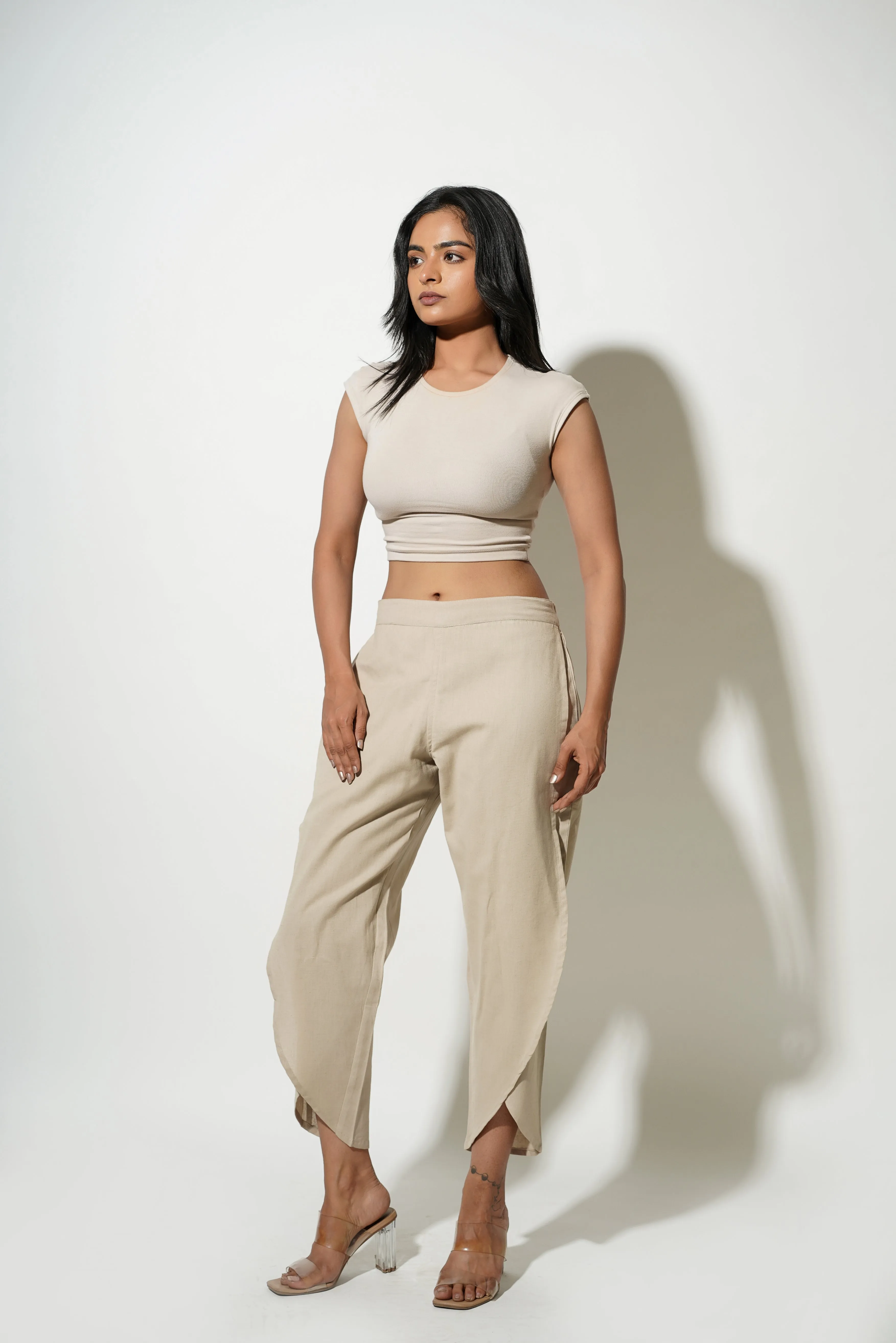 Cotton Beige Women's Tulip Trousers