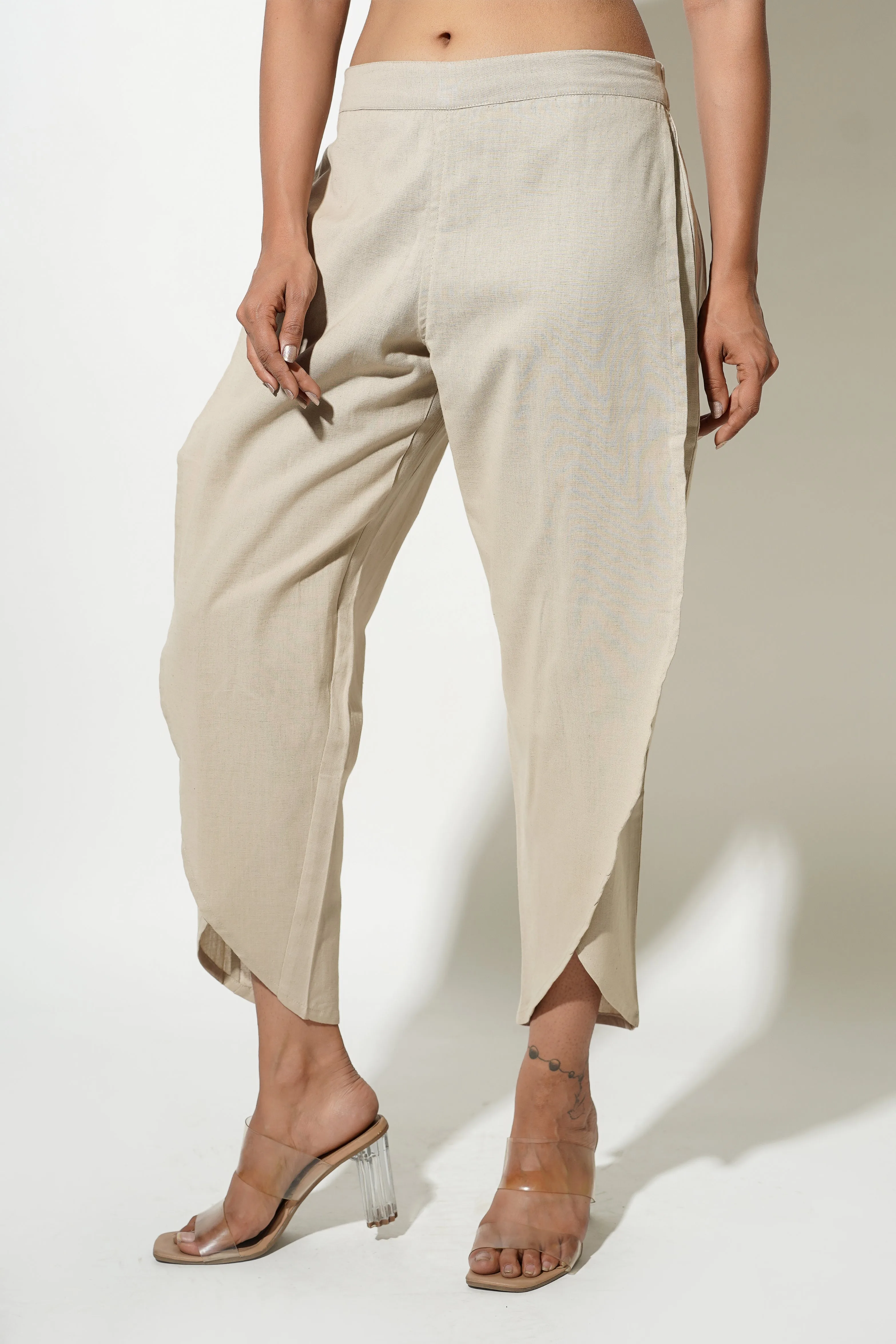 Cotton Beige Women's Tulip Trousers