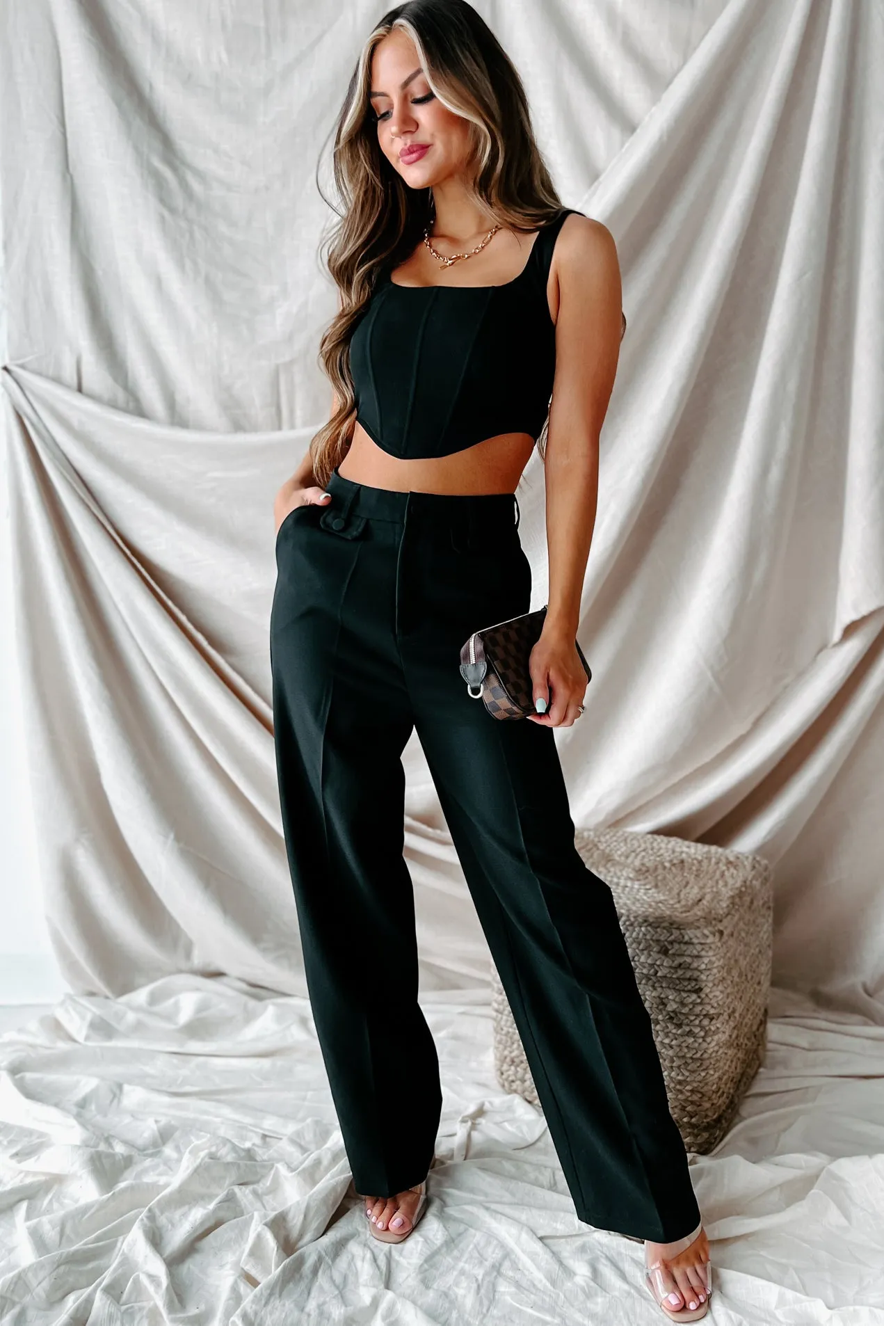 Crunching Numbers High Waisted Straight Leg Pants (Black)