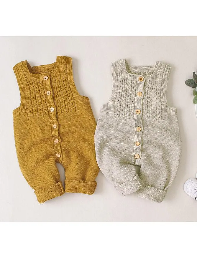 Cute Baby Solid Color Front Button Knitted Overall