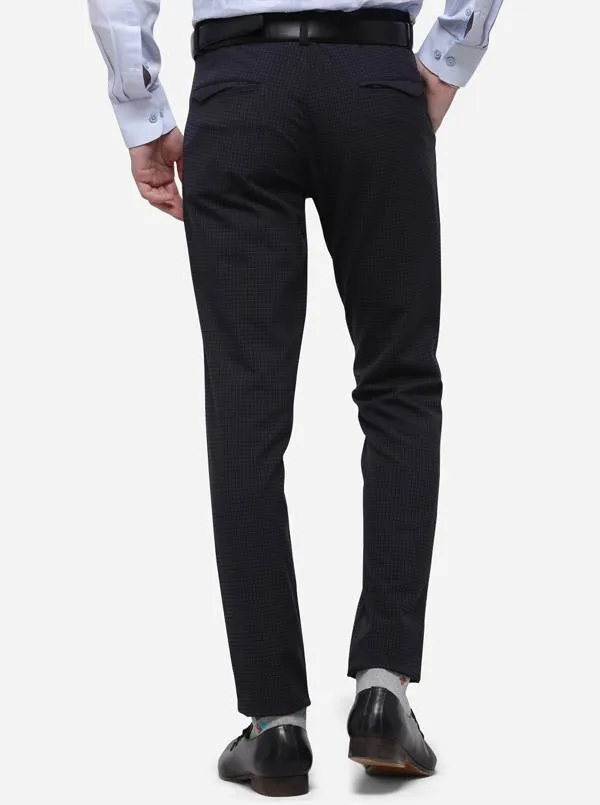 Dark Blue Checked Slim Fit Club Wear Trouser | JB Studio