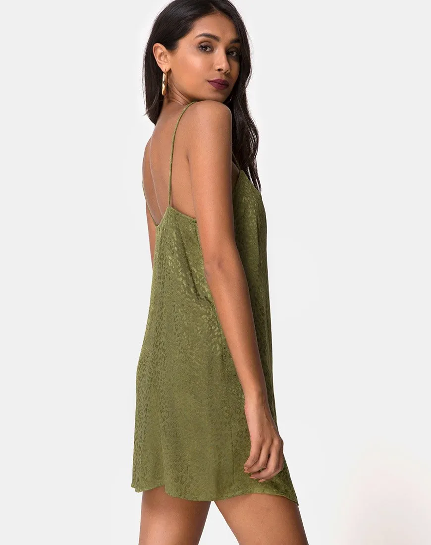 Datista Slip Dress in Satin Cheetah Khaki