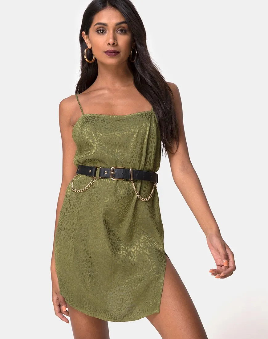 Datista Slip Dress in Satin Cheetah Khaki