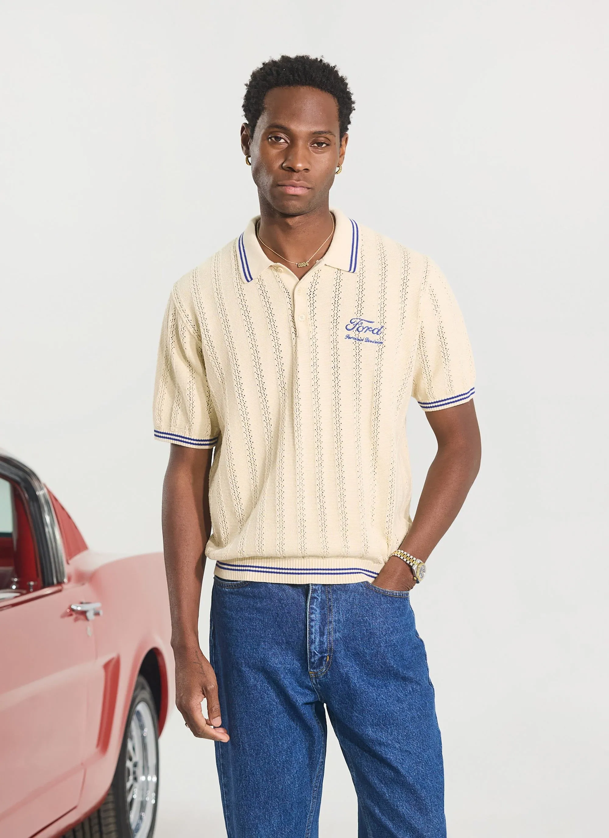 Dealership Knitted Polo | Percival x Ford | Ecru