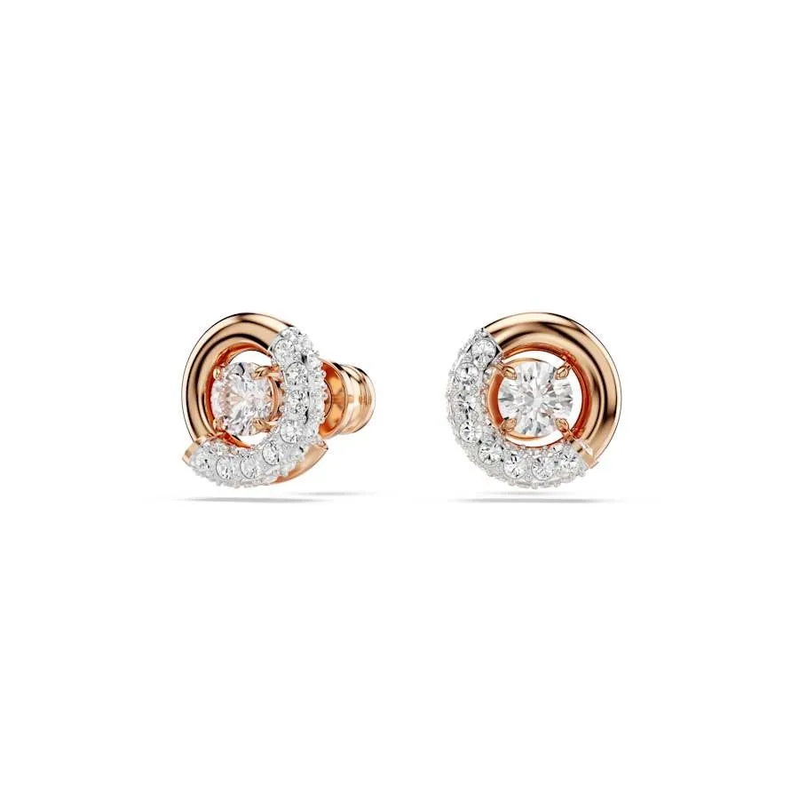 Dextera Rose Gold-Tone White Round Cut Stud Earrings 5692258