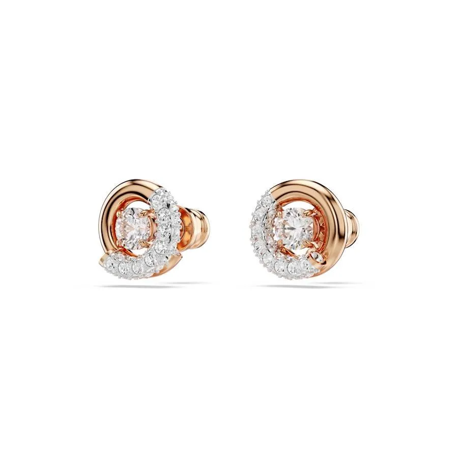 Dextera Rose Gold-Tone White Round Cut Stud Earrings 5692258