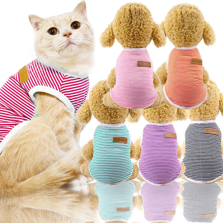 Dog Clothes Cat Clothes Pet Cotton Striped Vest Small Medium Large Dog Clothes