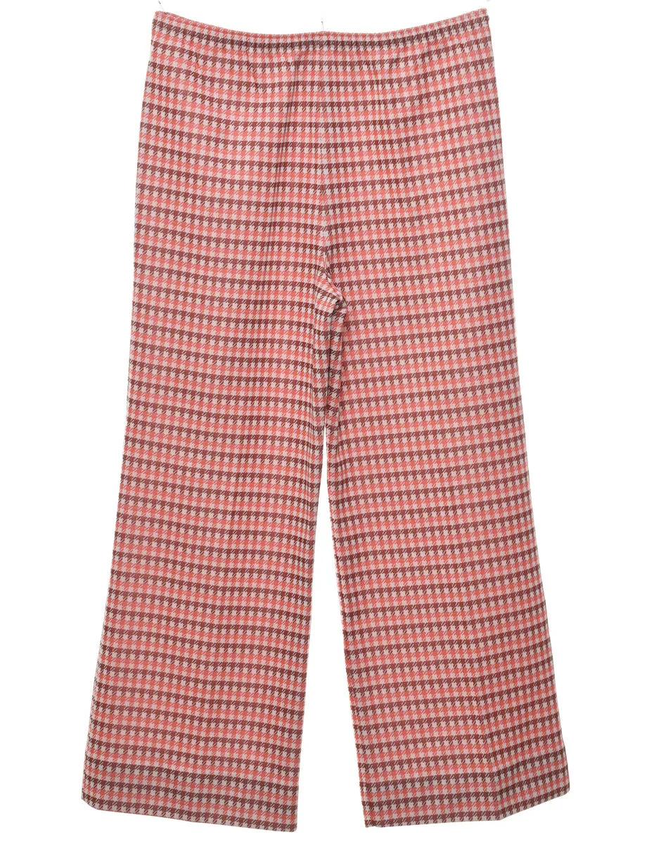 Dogtooth Peach & Maroon 1970s  Trousers - W32 L27