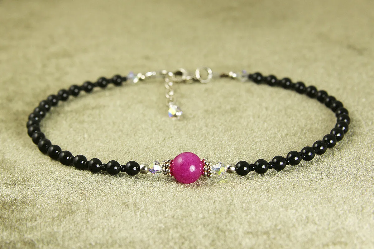 Elegant Pink Jade Beaded Anklet