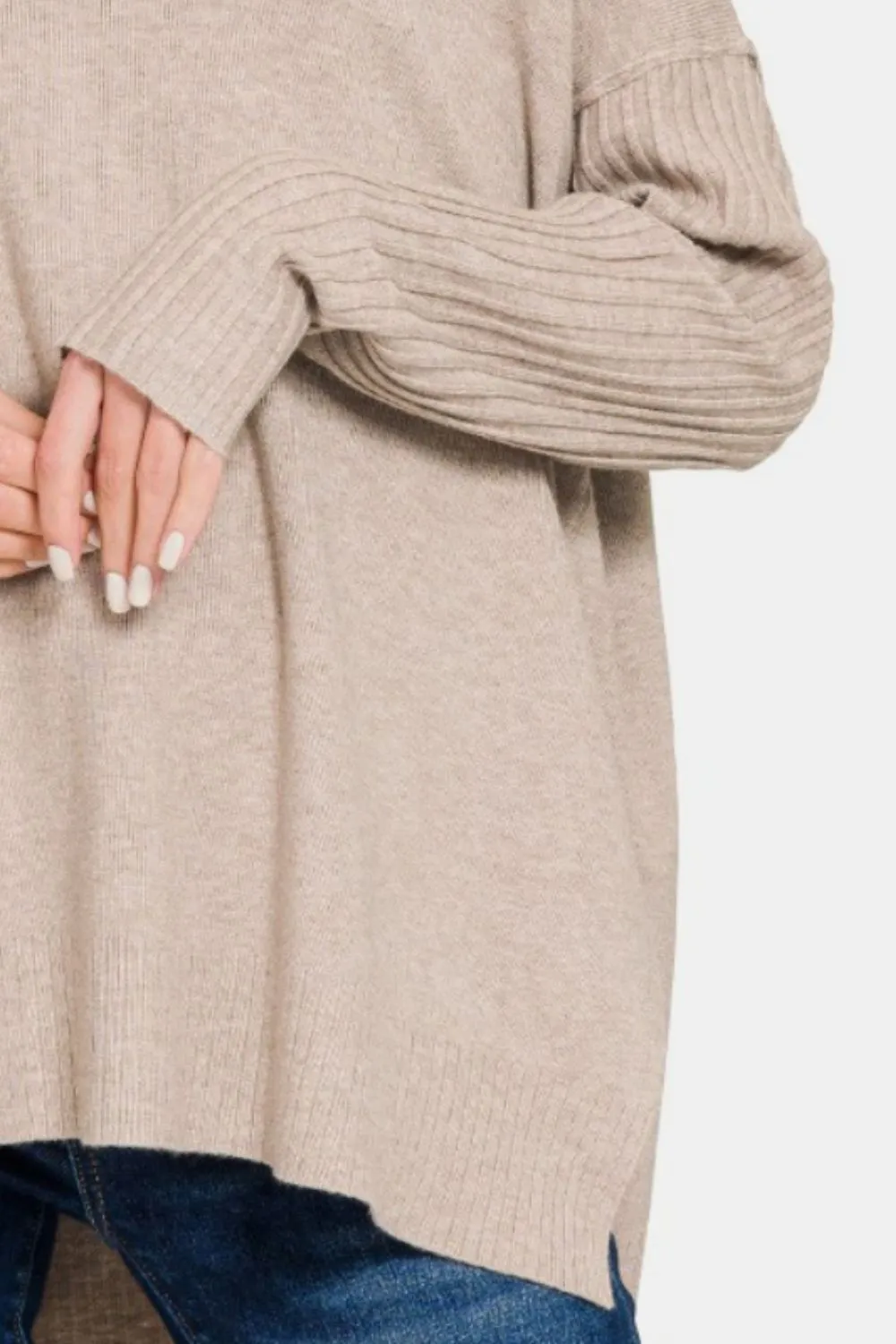 Explore More Collection - Zenana V-Neck Side Slit High-Low Sweater