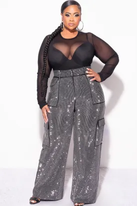 Final Sale Plus Size Shiny Studded Bling Bling Pants in Black