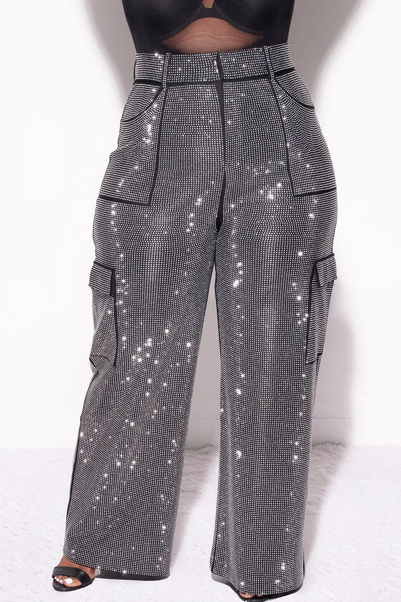 Final Sale Plus Size Shiny Studded Bling Bling Pants in Black