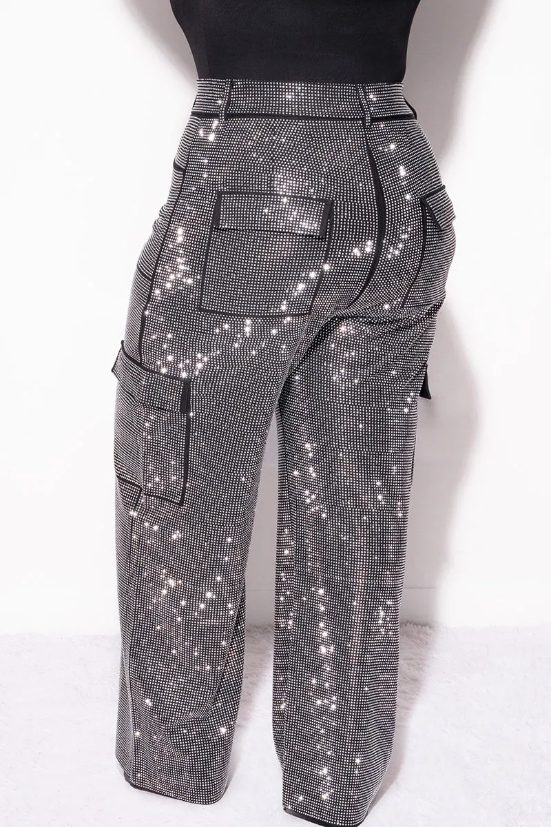 Final Sale Plus Size Shiny Studded Bling Bling Pants in Black