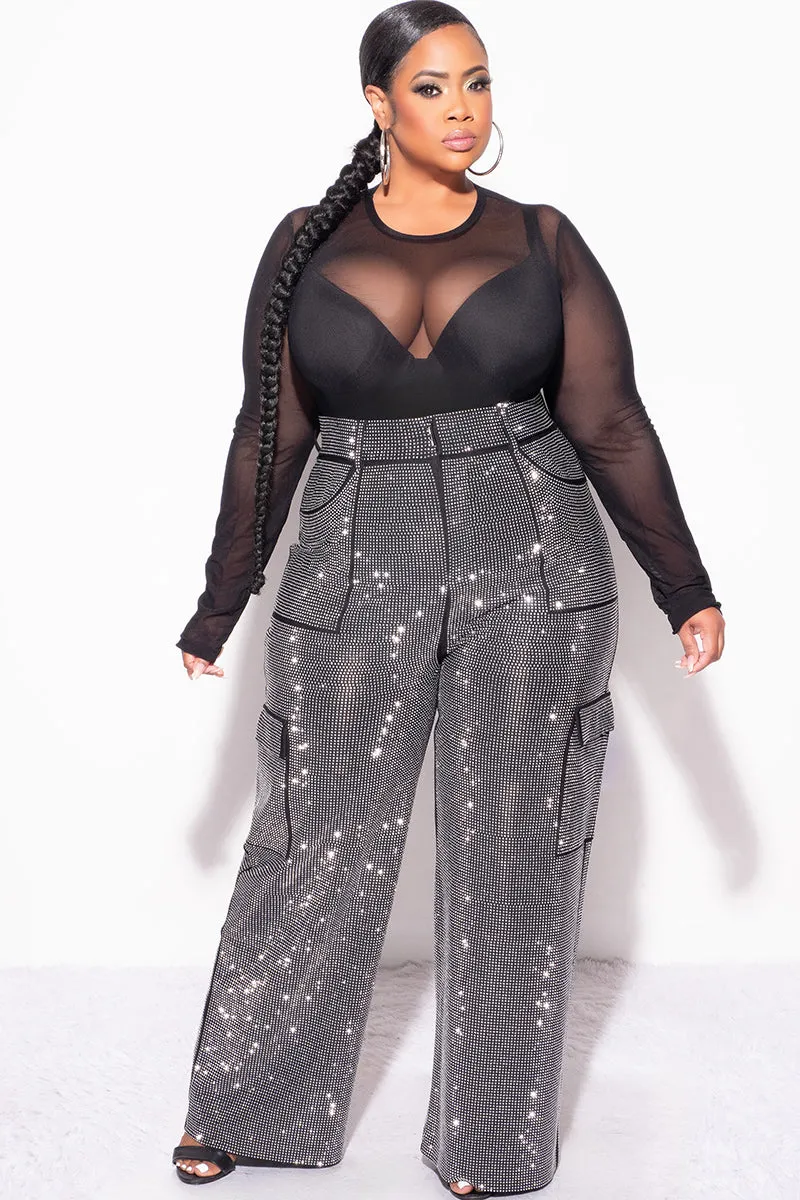 Final Sale Plus Size Shiny Studded Bling Bling Pants in Black