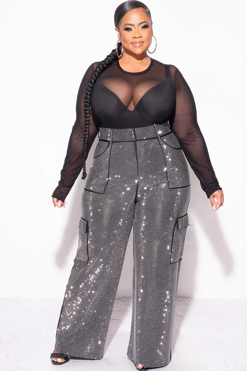 Final Sale Plus Size Shiny Studded Bling Bling Pants in Black