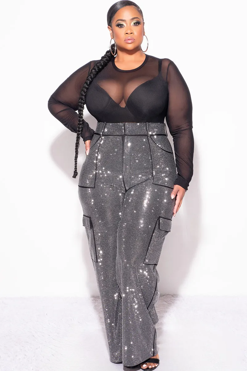 Final Sale Plus Size Shiny Studded Bling Bling Pants in Black