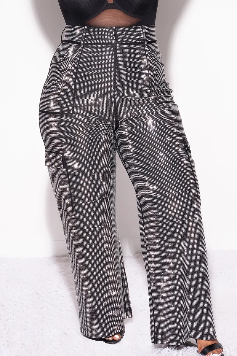 Final Sale Plus Size Shiny Studded Bling Bling Pants in Black