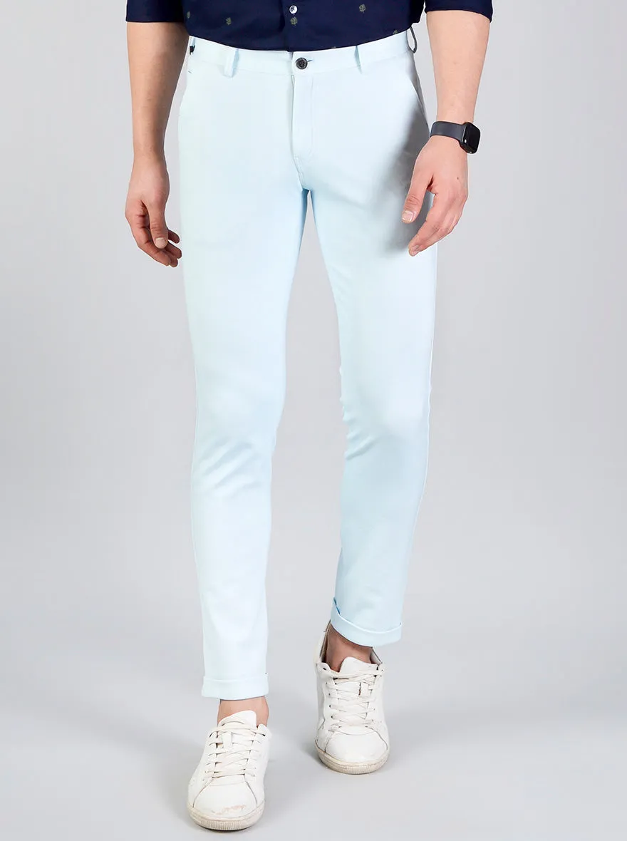 Fresh Blue Printed Slim Fit Casual Trouser | JadeBlue