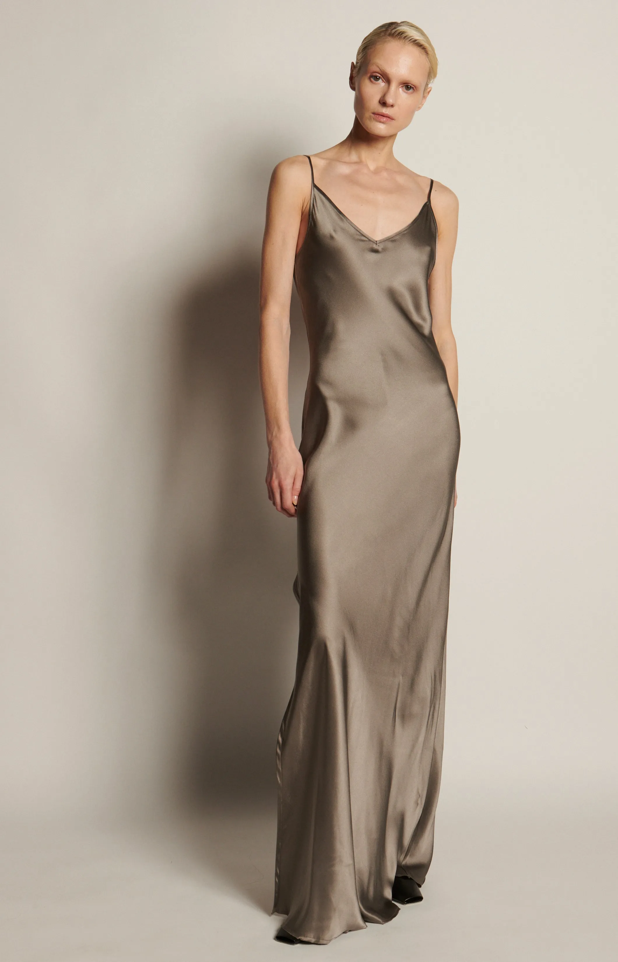 Full Length Slip Dress with Slit - Ash