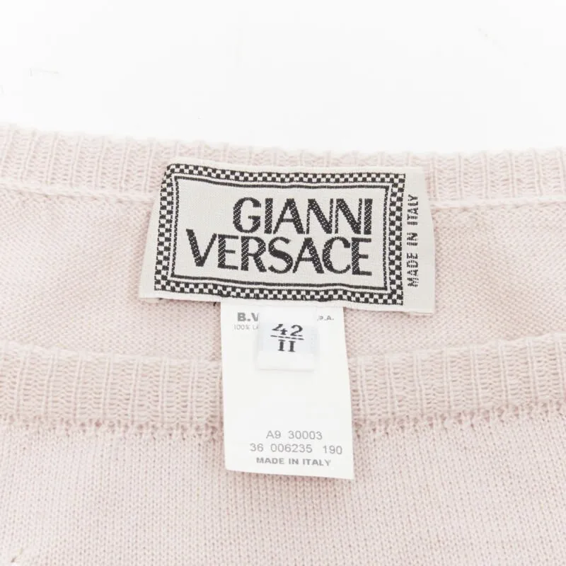 GIANNI VERSACE Vintage 100% wool pastel pink silver sequins sweater IT42 M